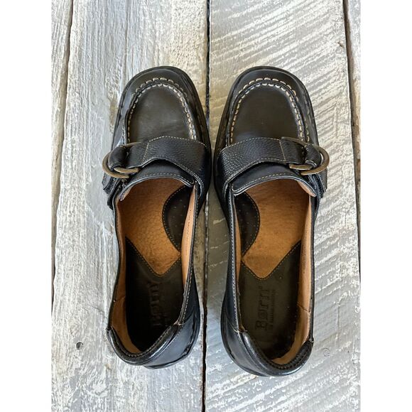 Born Women's Size 7/38 Black Leather Loafers with Buckle Strap Casual - Picture 3 of 6